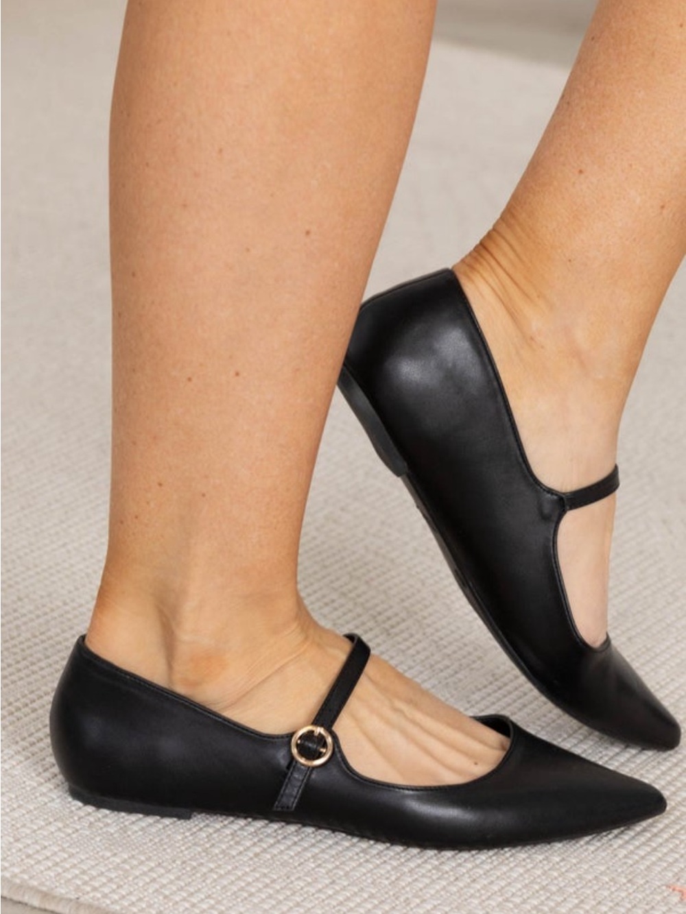 Pointed Toe Flat With Adjustable Strap Women 9 Black